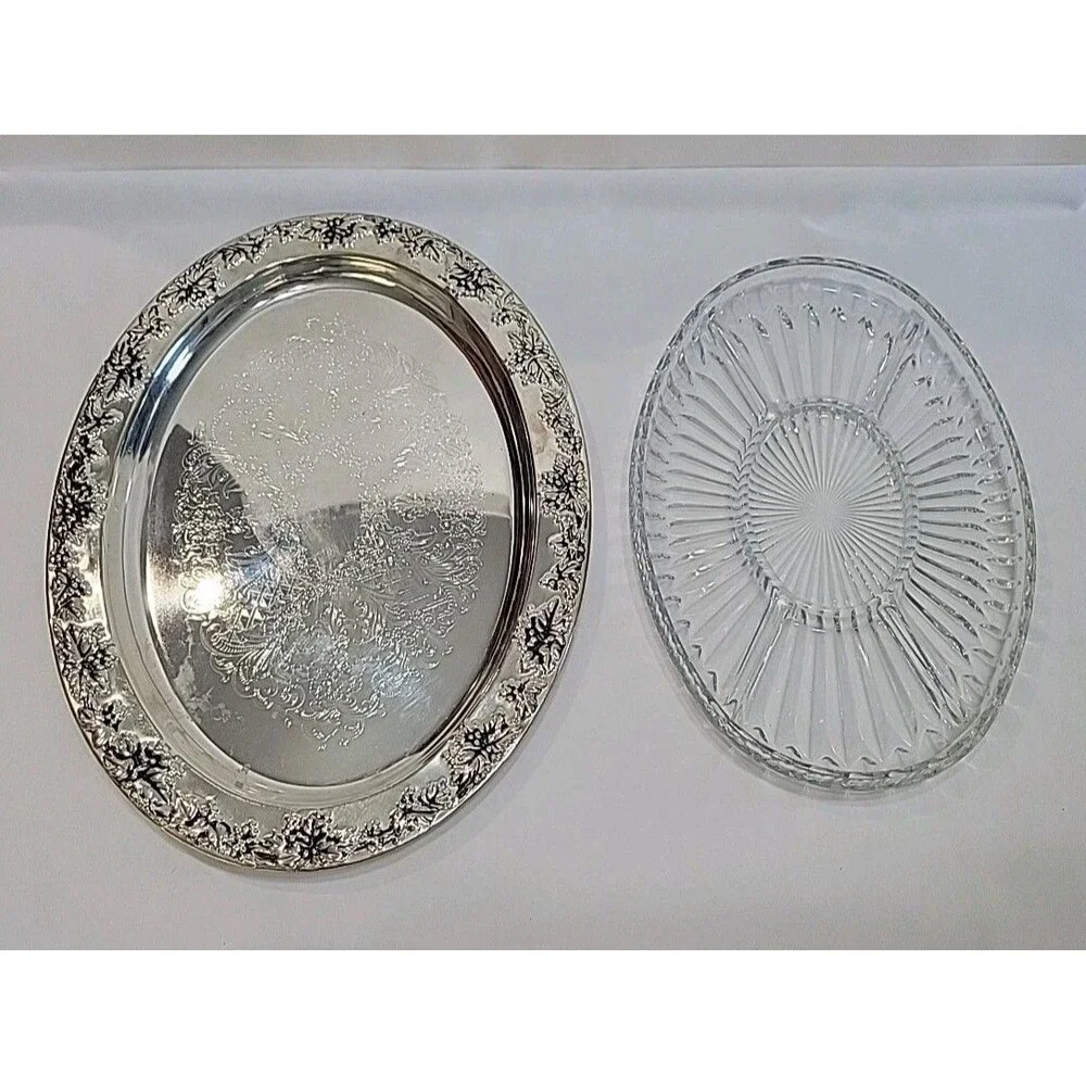 Vintage Godinger Paul Revere Silver Plated Grape Design Oval Relish Tray 6036